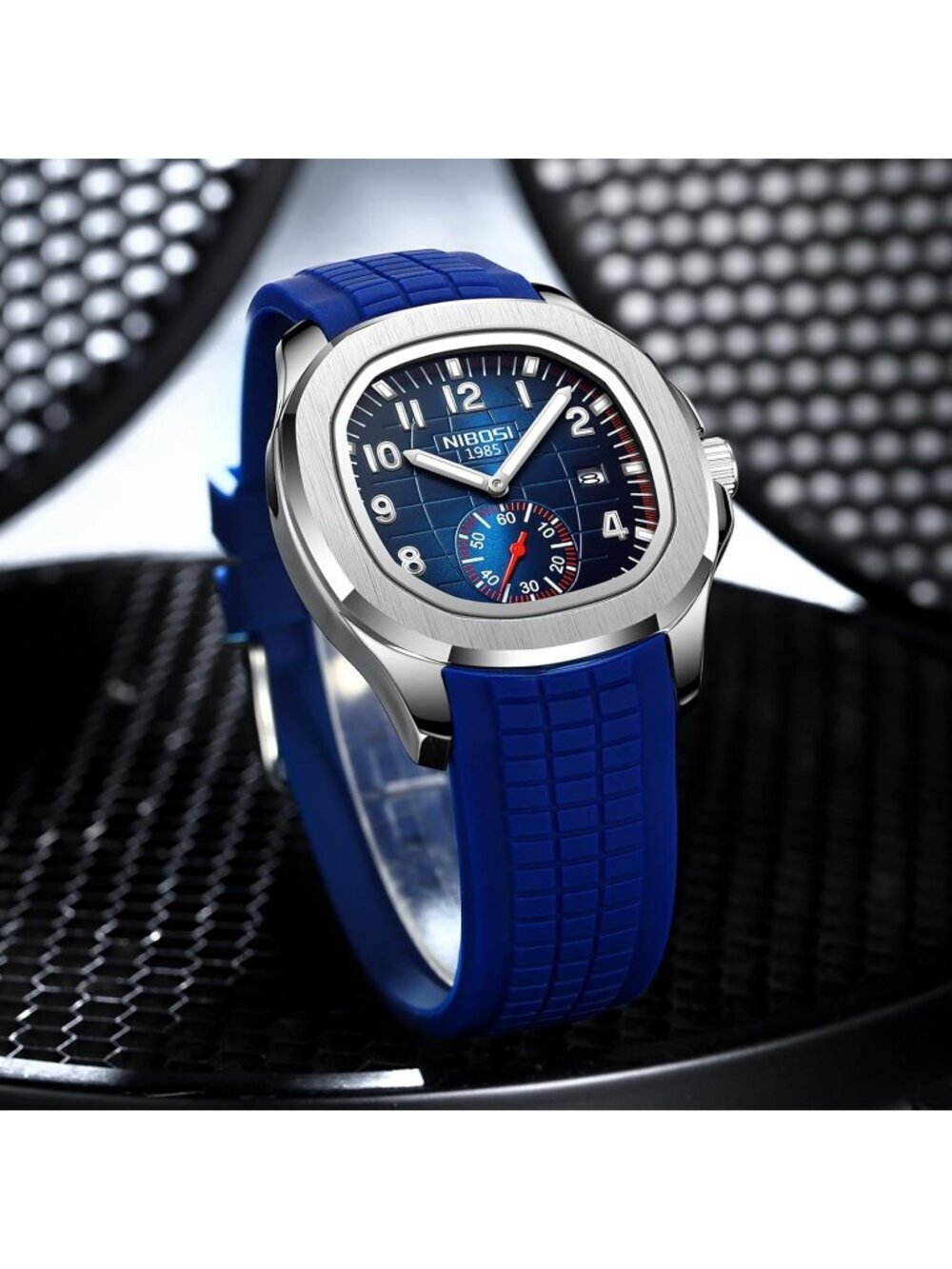 Men's Blue Analog Quartz Silicone Strap Waterproof Unique Dainty Wrist Watch - Picture 5 of 6